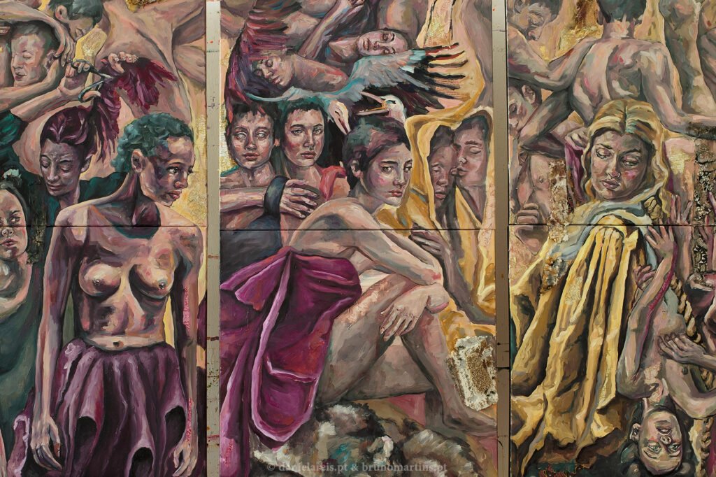 O invisível sacrificial. Nesta pintura evoca-se o interior, a verdadeira substância que é tantas vezes silenciada para a manutenção da ordem vigente.