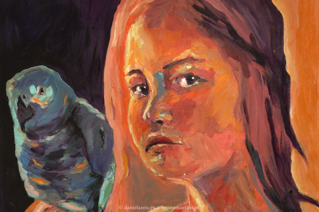 A encantadora de pássaros – óleo sobre papel, 50 x 70 cm