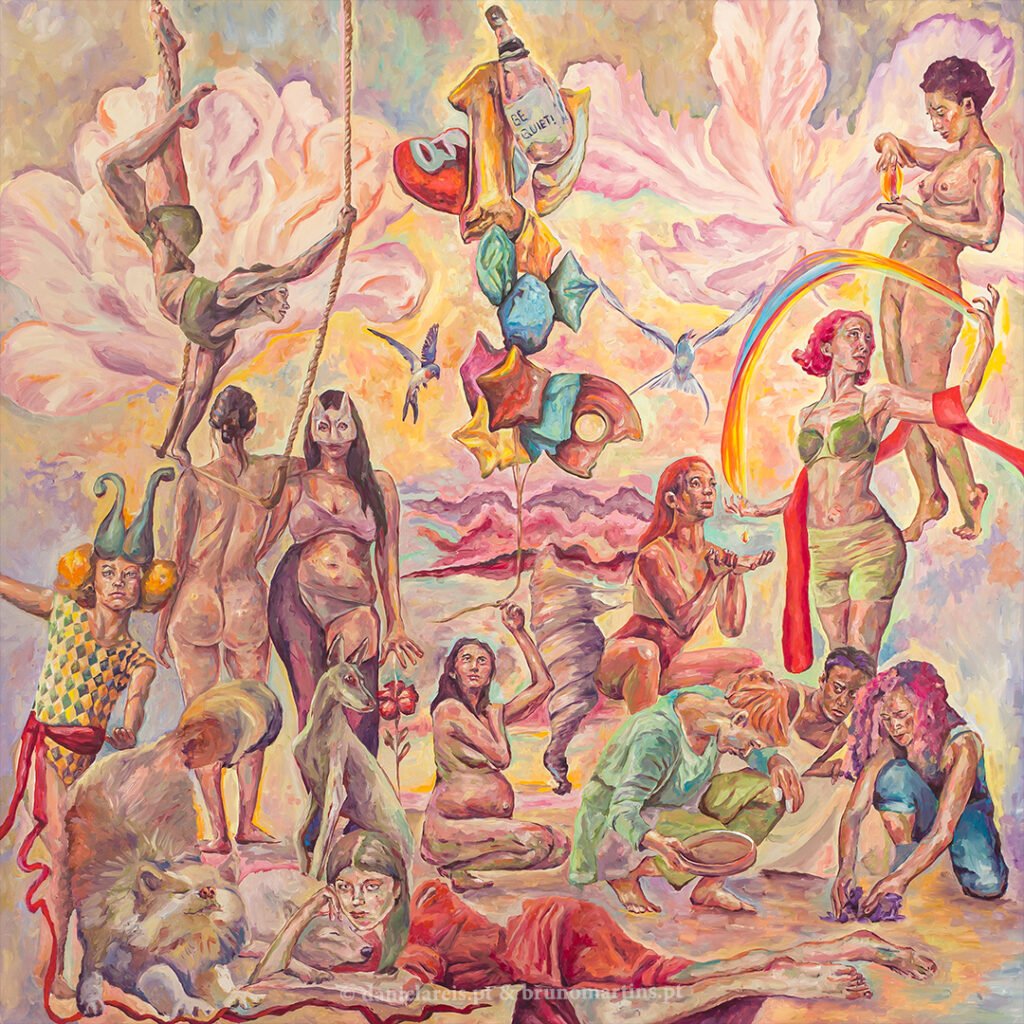 Ponto de convergência, 2024 - Óleo sobre tela, 205 cm x 205 cm.