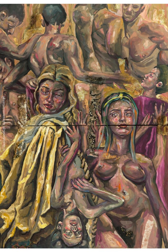 O invisível sacrificial II, 2023 - Óleo e colagem sobre tela, 90 cm x 130 cm.