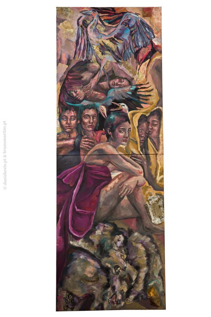 O invisível sacrificial III, 2023 - Óleo e colagem sobre tela, 70 cm x 200 cm.