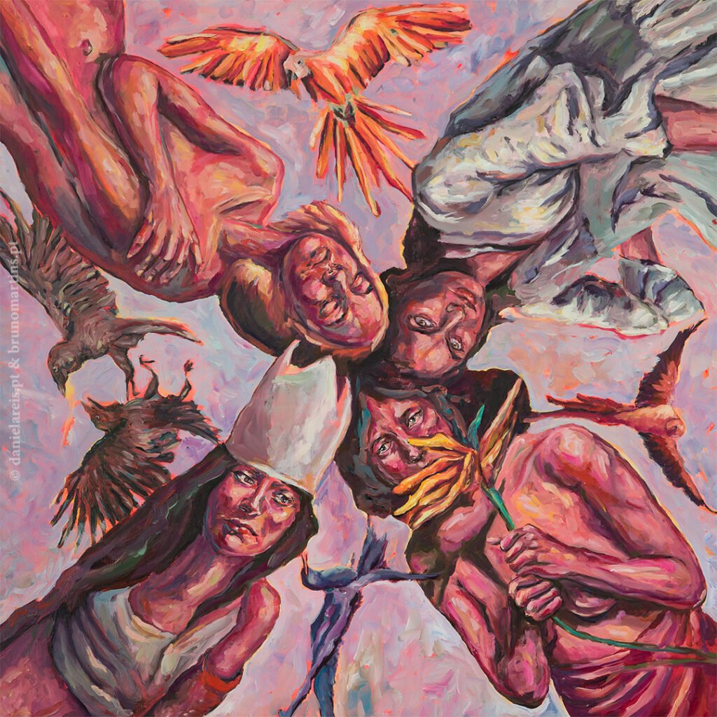 A madrugada na voz, 2024 - Óleo sobre tela, plataforma giratória, 100 cm x 100 cm.