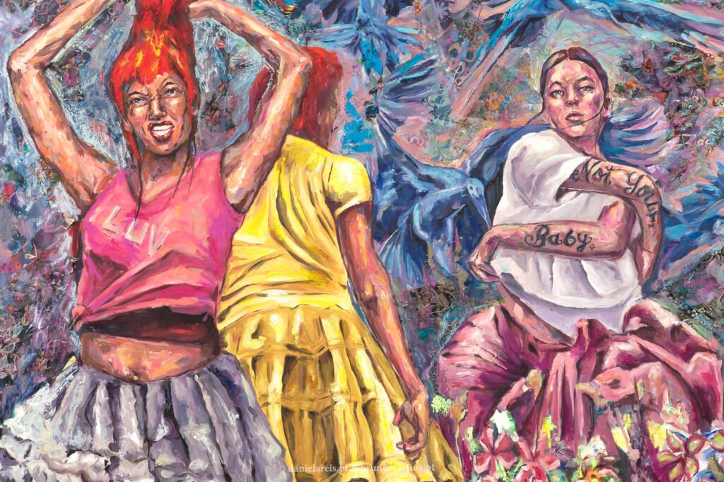 A begónia esmagada entre os dentes – Óleo e colagem sobre tela, 125 cm x 110 cm.