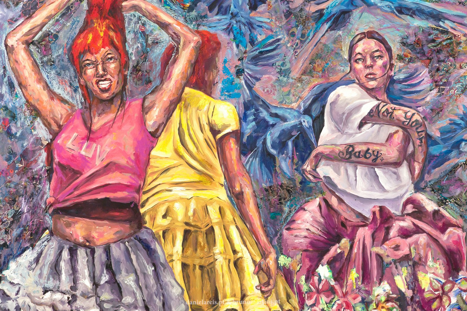 A begónia esmagada entre os dentes – Óleo e colagem sobre tela, 125 cm x 110 cm.