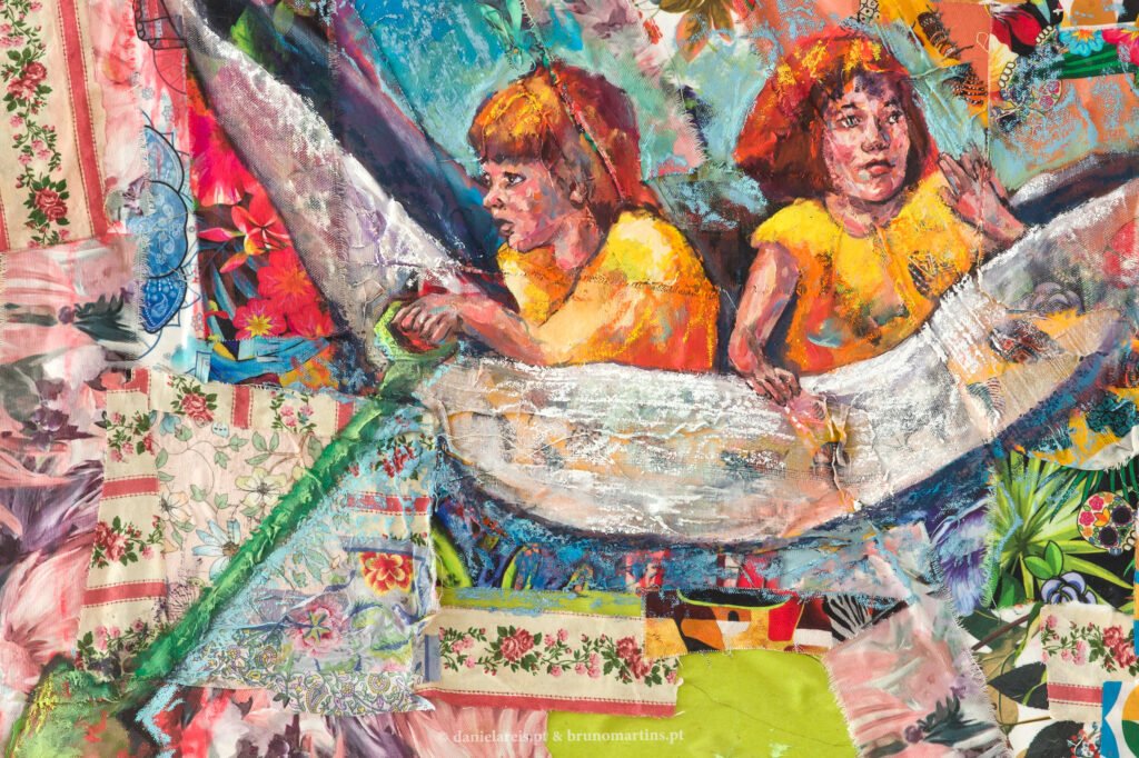 A jangada – Óleo e colagem sobre tela, 64 cm x 50 cm.