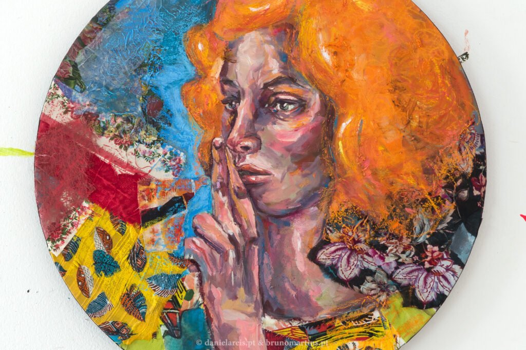 A jura – Óleo e colagem sobre tela, 50 cm de diâmetro 